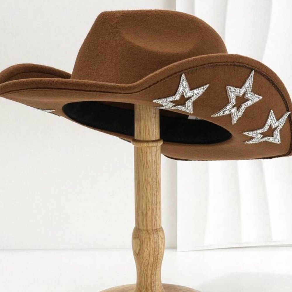 1pc Women's Unique Rivet Rhinestone Star Decoration Cowgirl Hat